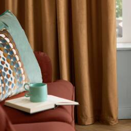 Furn The Ultimate Velvet Room Darkening Eyelet Curtain Pair in Pale Orange - Size: 229 cm width x 229 cm drop - thumbnail 3
