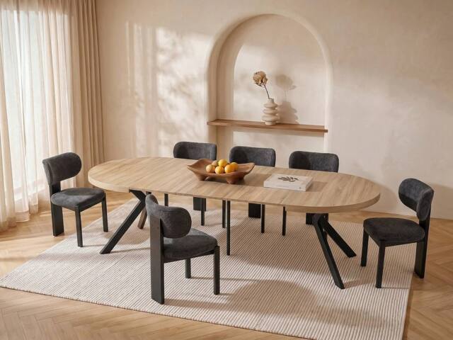 Vente-unique 6 - 12 Seater Extendable Dining Table In MDF & Steel - Light Natural in Light Oak - image 1