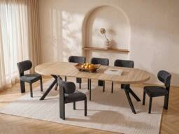 Vente-unique 6 - 12 Seater Extendable Dining Table In MDF & Steel - Light Natural in Light Oak - thumbnail 1