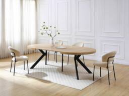 Vente-unique 6 - 12 Seater Extendable Dining Table In MDF & Steel - Light Natural in Light Oak - thumbnail 5