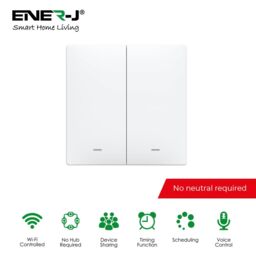 ENER-J 2 Gang Smart Push Button WiFi Light Switch White 1200W - thumbnail 1