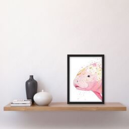 Artery8 Pink Manatee Gold Paint Splatter Animal Portrait Framed Art Print - Size: A4 - thumbnail 4