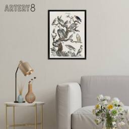 "Artery8 Birds Eagle Hawk Owl on Tree Nature Black Framed Canvas Wall Art in White - Size: W12"" x H16""" - thumbnail 3