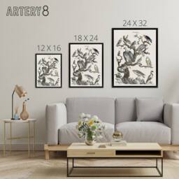 "Artery8 Birds Eagle Hawk Owl on Tree Nature Black Framed Canvas Wall Art in White - Size: W12"" x H16""" - thumbnail 4