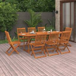 Berkfield Home 9 Piece Garden Dining Set Solid Acacia Wood in Brown - thumbnail 2