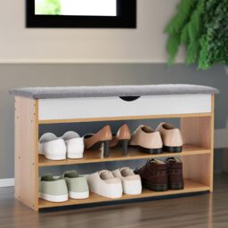 Pirlo Plush 3 Tier Shoe Storage Bench With Seat & Storage in Natural