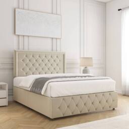 "BSSPOKE Lena Plush Velvet Divan Bed 24"" Headboard & No Mattress No Drawers in Cream - Size: Single" - thumbnail 3