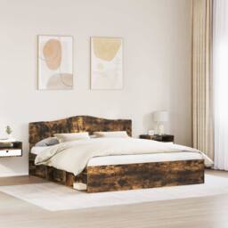 Berkfield Home Bed Frame Smoked Oak 200 x 200 cm Solid Pine Wood in Brown - thumbnail 3