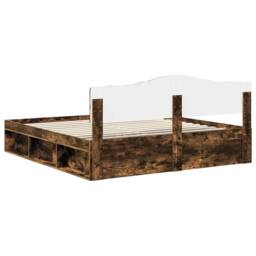Berkfield Home Bed Frame Smoked Oak 200 x 200 cm Solid Pine Wood in Brown - thumbnail 9