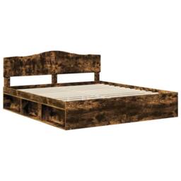 Berkfield Home Bed Frame Smoked Oak 200 x 200 cm Solid Pine Wood in Brown - thumbnail 4