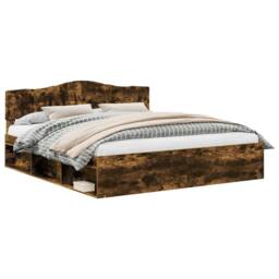 Berkfield Home Bed Frame Smoked Oak 200 x 200 cm Solid Pine Wood in Brown - thumbnail 2