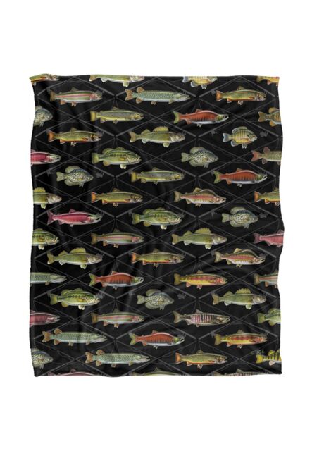 JQ Licensing Fish Crossed Fishing Rods Pattern Silky Touch Super Soft Throw Blanket 152 X 127 cm in White - image 1