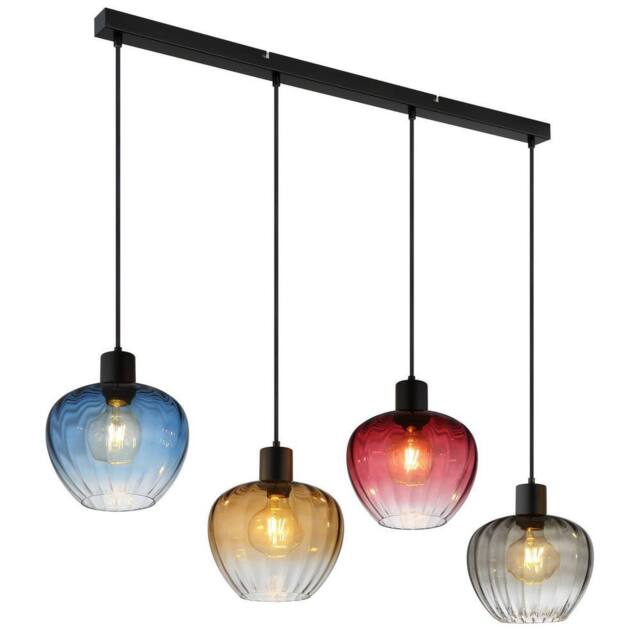 Netlighting Toy Bar Pendant Matt Black Multicolour Glass Shade 4x E27 - image 1