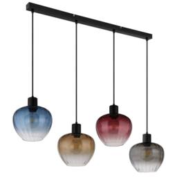Netlighting Toy Bar Pendant Matt Black Multicolour Glass Shade 4x E27 - thumbnail 2