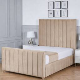 Living Comfort Bedz Zenith Plush Velvet Upholstered Bed Slatted Base with 48Inch Headboard in Beige - Size: Single - thumbnail 1