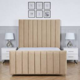 Living Comfort Bedz Zenith Plush Velvet Upholstered Bed Slatted Base with 48Inch Headboard in Beige - Size: Single - thumbnail 2