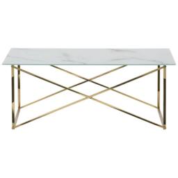 Wyld and Coco Rectangular White Marble-Effect Coffee Table Gold Legs 100 x 50 cm - thumbnail 3