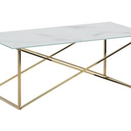 Wyld and Coco Rectangular White Marble-Effect Coffee Table Gold Legs 100 x 50 cm - thumbnail 2