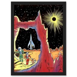 Artery8 Painting Surreal Fantasy Sci Fi Alien Martian Planet Rocket Ship Space Artwork Framed Wall Art Print A4 in Black - thumbnail 1