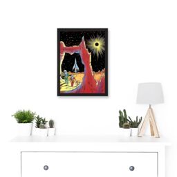 Artery8 Painting Surreal Fantasy Sci Fi Alien Martian Planet Rocket Ship Space Artwork Framed Wall Art Print A4 in Black - thumbnail 2