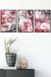 ARTZE Abstract Floral Fluid in Red & Grey Framed Wall Art - Medium in Black - Size: W45 cm x H62 cm x D20mm