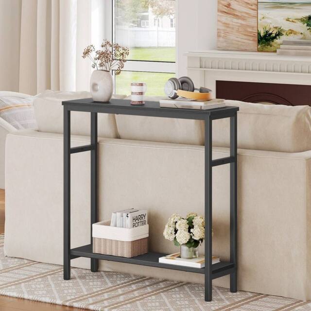 FORGEVIO Console Table Hallway Table with Adjustable Shelf EBB 80 x 24 x 80 cm in Black - Size: 0.6m2 - image 1