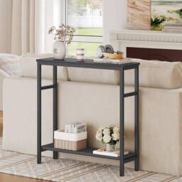 FORGEVIO Console Table Hallway Table with Adjustable Shelf EBB 80 x 24 x 80 cm in Black - Size: 0.6m2