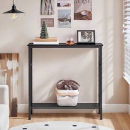 FORGEVIO Console Table Hallway Table with Adjustable Shelf EBB 80 x 24 x 80 cm in Black - Size: 0.6m2 - thumbnail 3