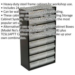 Loops 305 x 155 x 555mm 24 Drawer Parts Cabinet - BLACK - Wall Mounted / Standing Box - thumbnail 2