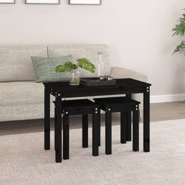 Berkfield Home Nesting Tables 3 pcs Black Solid Wood Pine - image 1