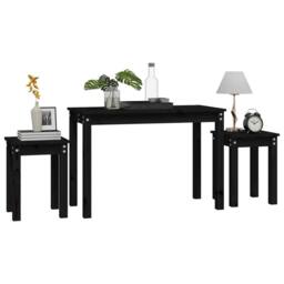 Berkfield Home Nesting Tables 3 pcs Black Solid Wood Pine - thumbnail 4