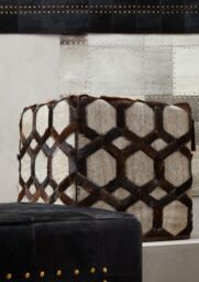 Orsina Safira Genuine Grey Leather Patchwork Pouffe - thumbnail 2