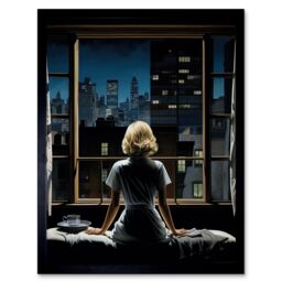 "Artery8 Wall Art Print Alfred Hitchcock Rear Window Inspired Hyperrealist Painting Watching Neighbours at Night Art Framed - Size: W12"" x H16""" - thumbnail 1