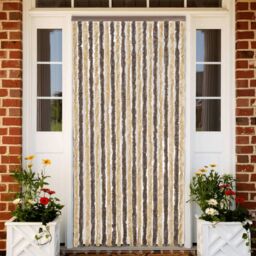 Berkfield Home Fly Curtain Dark Brown & Beige 90x200 cm Chenille - thumbnail 1