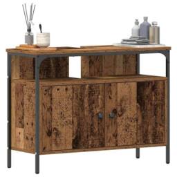 Berkfield Home Bathroom Sink Cabinet Old Wood 80x30x60 cm Engineered Wood in Brown - Size: 80 x 30 x 60 cm - thumbnail 3
