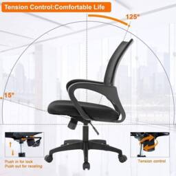 EONLION Black Office Chair Swivel Adjustable Height - Size: 100 cm - thumbnail 2