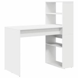 Berkfield Home Desk with Storage White 113x54x120 cm Engineered Wood - Size: 113 x 54 x 120 cm - thumbnail 1