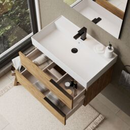 Banyetti Celtic 800mm Wall Hung Bathroom Vanity Unit with Veneto 1 Tap Hole Basin - Ostippo Oak in Light Oak - thumbnail 8