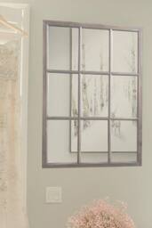 nielsen Austin Large Rustic Wooden 9 Pane Window Mirror 95 x 65cm in Grey - Size: 95 x 65 cm - thumbnail 2