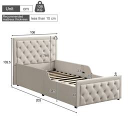 Matteo Children's Upholstered Single Bed - Velvet Hydraulic Storage - Beige - thumbnail 7