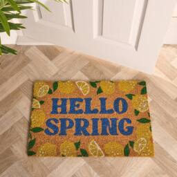 OHS Lemon Print Coir Doormat Hello Spring Slogan Non Slip Door Rug - Size: 40 x 60 cm - thumbnail 2