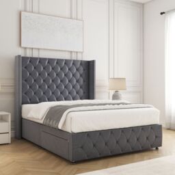 "BSSPOKE Mayfair Plush Velvet Divan Bed 54""Headboard & No Mattress No Drawers in Charcoal - Size: Super King" - thumbnail 2