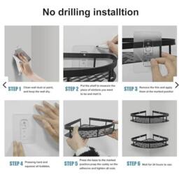 VOGREX 4PCS Self-Adhesive Corner Shower Caddy in Black - thumbnail 5