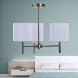 First Choice Lighting Brea - Antique Brass 3 Light Fitting with White Pleated Shades in Bronze - thumbnail 3