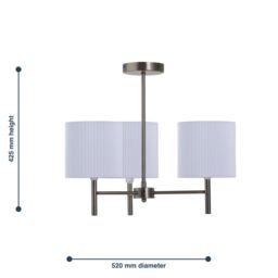 First Choice Lighting Brea - Antique Brass 3 Light Fitting with White Pleated Shades in Bronze - thumbnail 5