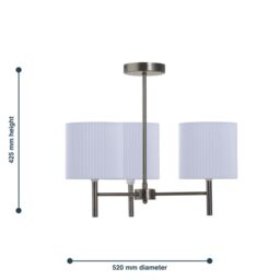 First Choice Lighting Brea - Antique Brass 3 Light Fitting with White Pleated Shades in Gold - thumbnail 5