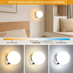 COMELY Indoor Wall Lights, Modern E27 Glass Ball Wall Lights, 15 cm, No Bulb in White - thumbnail 7