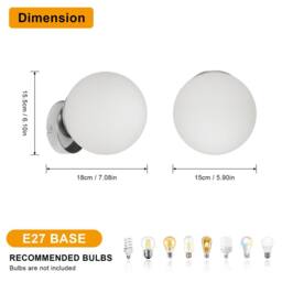 COMELY Indoor Wall Lights, Modern E27 Glass Ball Wall Lights, 15 cm, No Bulb in White - thumbnail 8