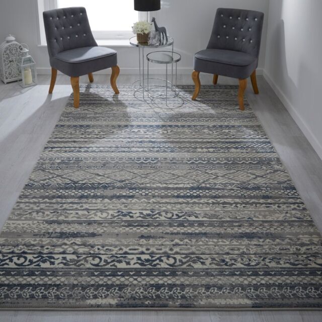 The Rug Shop UK Grey Modern Striped Easy To Clean Latex Back Area Rug - Size: 240 cm x 340 cm - image 1