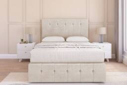 "Sloomy Cambridge Plush Divan Base No Drawers-54"" Headboard & 12"" Footboard in Cream - Size: King" - thumbnail 1